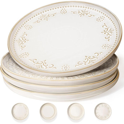 Ensemble de grandes assiettes en céramique de 4 assiettes à salade en relief de 10,75 pouces, assiettes de service modernes pour le restaurant, assiettes à rebords, passe au lave-vaisselle (plusieurs motifs)