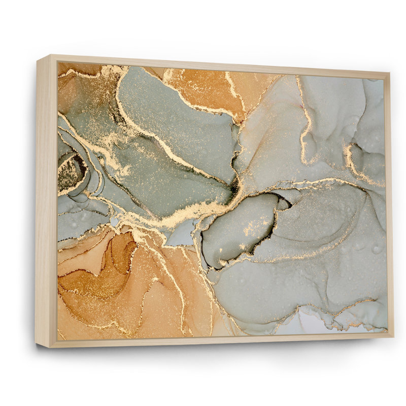 «Brown Luxury Abstract Fluid Art VI», peinture sur toile, H 24 po x l 32 po x P 1 po, Cadre flottant érable