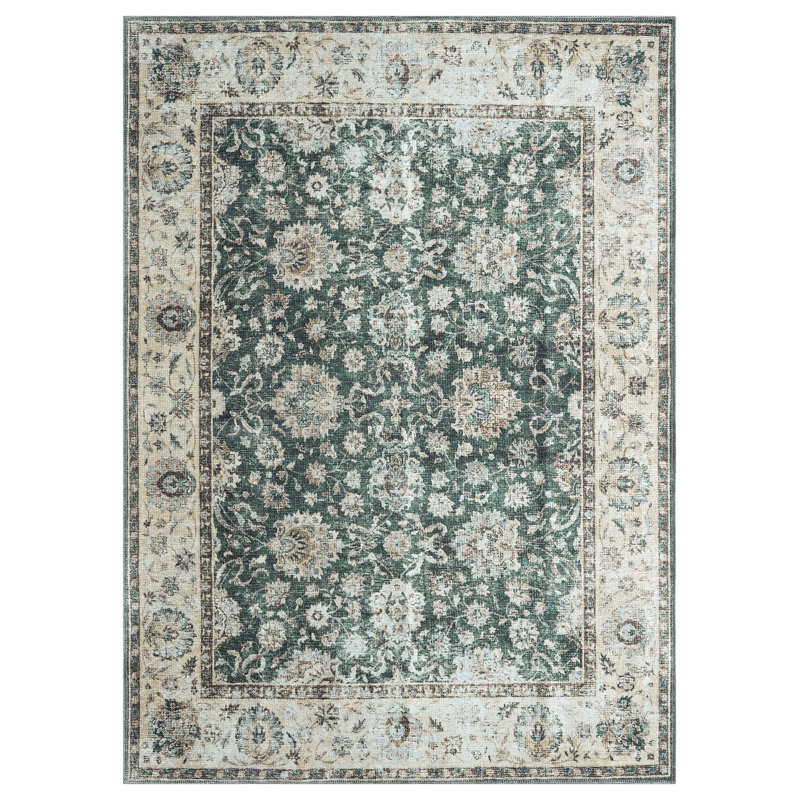 Remington Washable Green Area Rug, Rectangle 7'10" x 9'10"