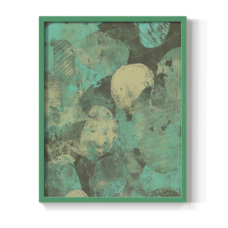 «Minty Green Orbs II», reproduction encadrée - bois massif, H 11 po x l 9 po, Vert