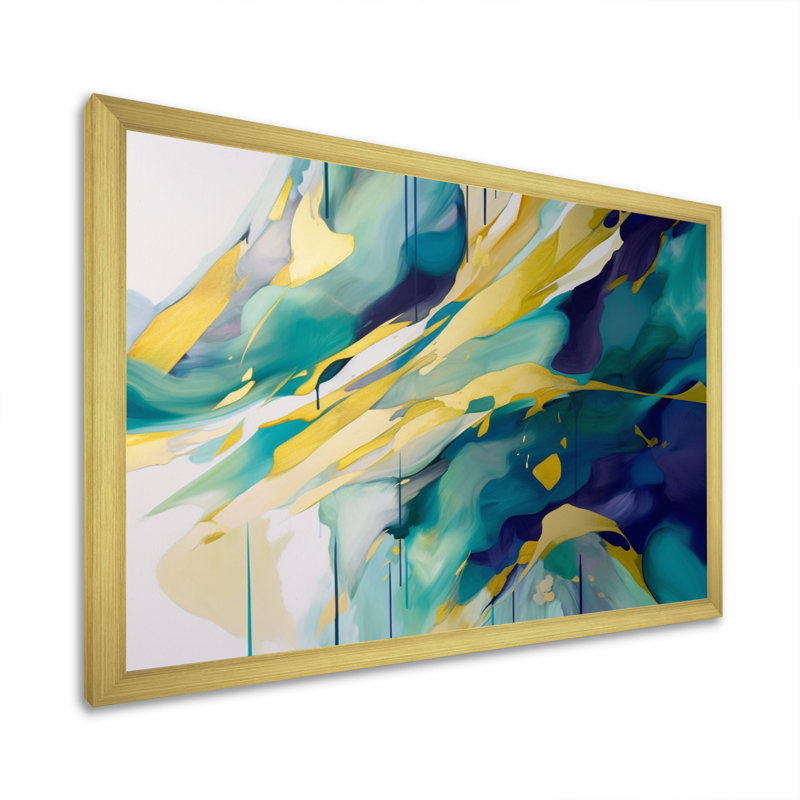 Impression sur toile, or et turquoise, ordre complexe I, H 16 po x l 32 po x P 1 po, Cadre photo doré simple