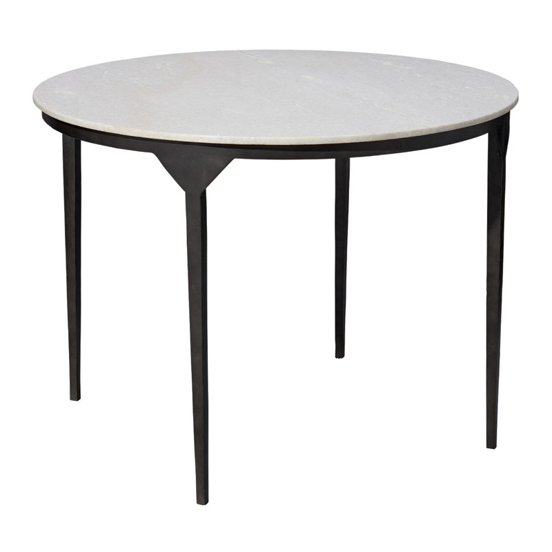 Round White Marble and Black Iron Dining Table for Four