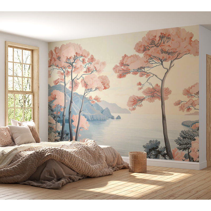 Peel & Stick Landscape Wall Mural - Pastel Horizon By Water, 77" W x 55" L