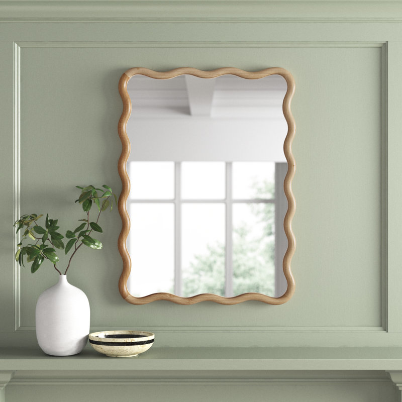  Wooden Squiggle Framed Mirror – 32 Inch Height – Rectangular Wall Mirror