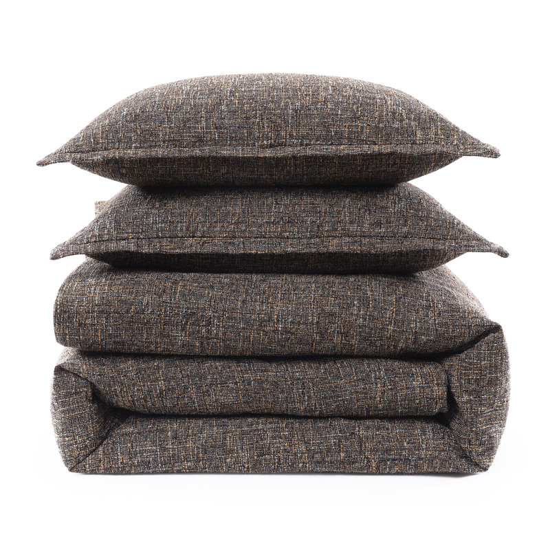Tweed Solid Color Classic Modern Rustic Woven Comforter Set, Twin Comforter + 1 Standard Sham, Brown