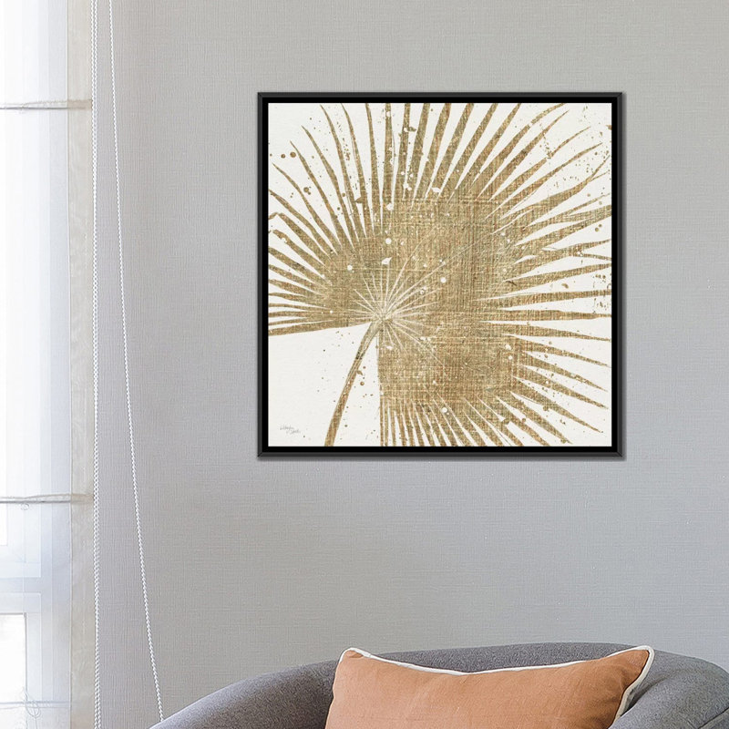«Gold Leaves II», impression sur toile tendue, H 26 po x l 26 po x P 1,5 po, Toile avec cadre noir, Pas de tapis