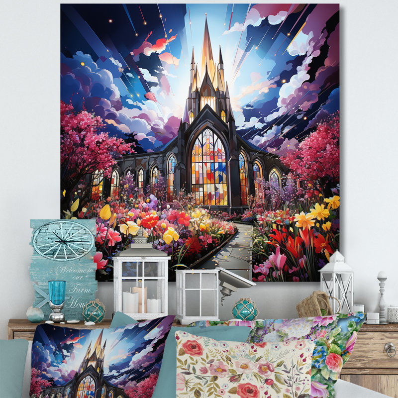«Blue Expressive Illumination Church», art mural Église, Toile tendue, H 16 po x l 16 po x P 1 po