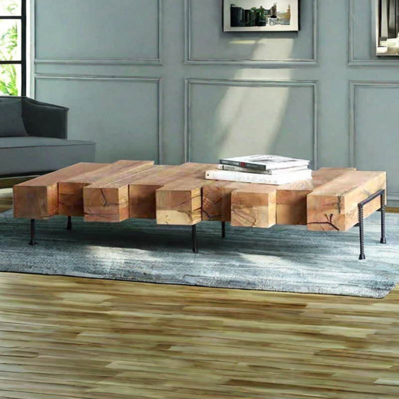 Table basse de salon créative en bois massif rétro, 17.71" H x 58.26" L x 27.55" W