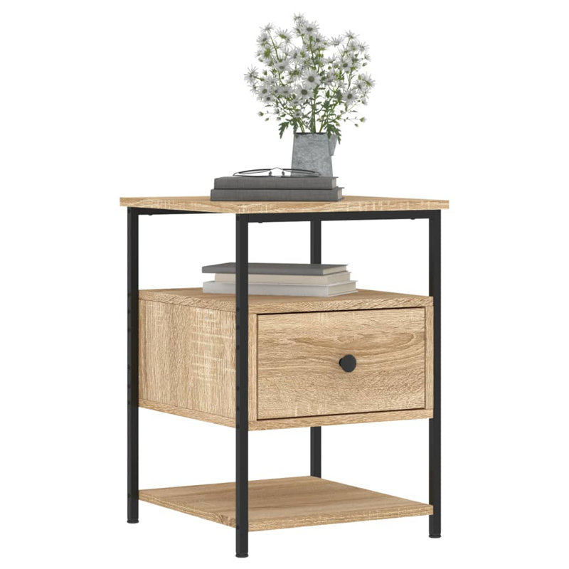 Agshin 40cm W Iron Bedside Table, Sonoma Oak, Individual
