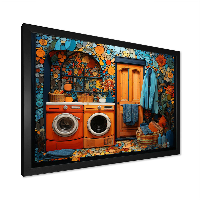 Blanchisserie Popart Room - Art mural, H 30 po x l 40 po x P 1,5 po, Cadre simple noir