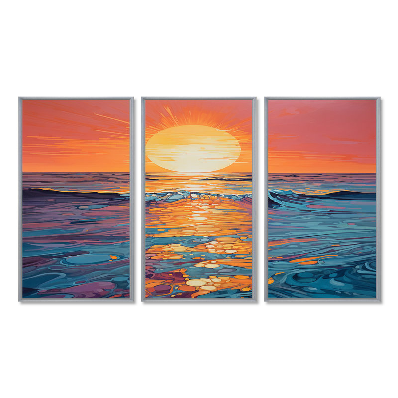 Salcedo - coucher de soleil, ensemble de reproduction d'art mural, Encadrement argenté, H 32 po x l 48 po x P 1 po