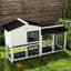 Cage à lapin blanche en bois de 62 po avec espace de couloir, construction, plateau amovible, portes verrouillables, toit en asphalte, grande cage blanche facile à nettoyer pour les lapins