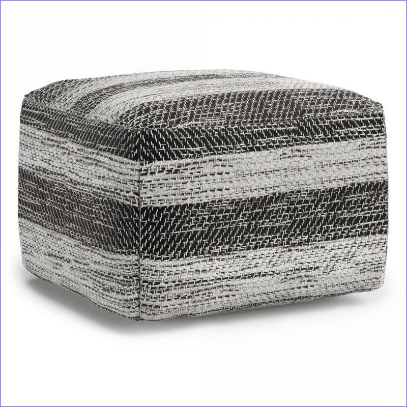 Repose-pieds gris en mélange de coton tissé à la main, entièrement assemblé | Gris | Carré, Tissu gris / blanc