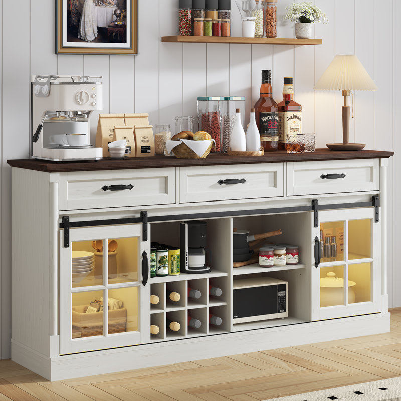 Buffet 66 "avec tiroirs et armoires, Blanc / Brun