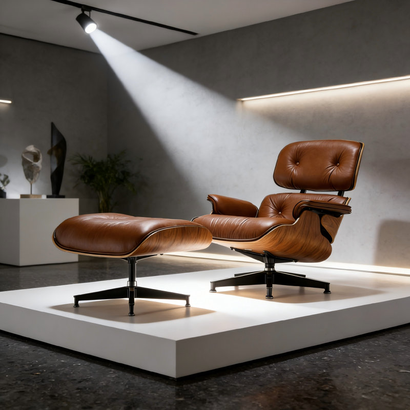 Mid Century Chaise Lounge Chair With Ottoman, Top Grain Leather, Modern Office Chair Classic Design, Heavy Duty Base Support For Living Room Study Lounge Office