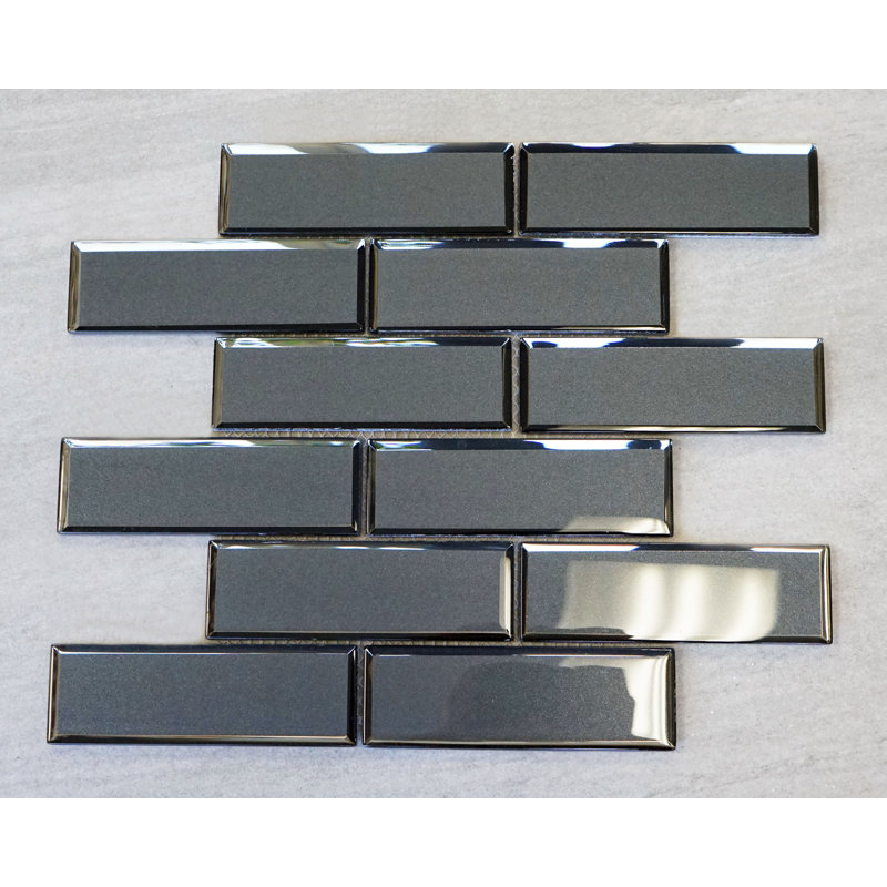 2" x 6" Glass Brick Joint Mosaic Tile, Dark Gray