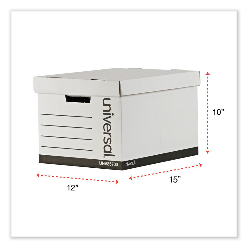 White Medium-Duty Paper Storage Box with Lift-Off Lid, 12-Pack