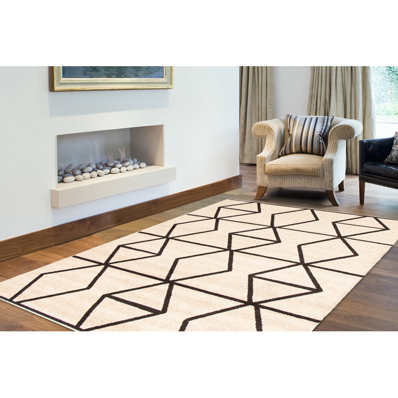 Tapis ivoire / brun foncé Denoila, Rectangle 3 pi 11 po x 5 pi 7 po