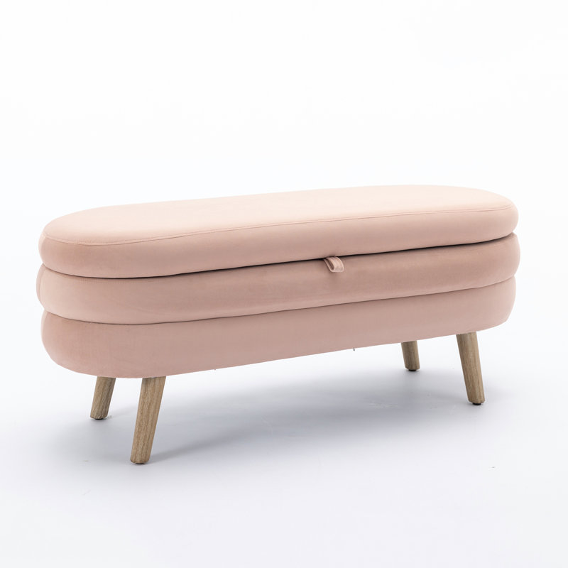 Noelany Upholstered Storage Bench, Light Pink Velvet