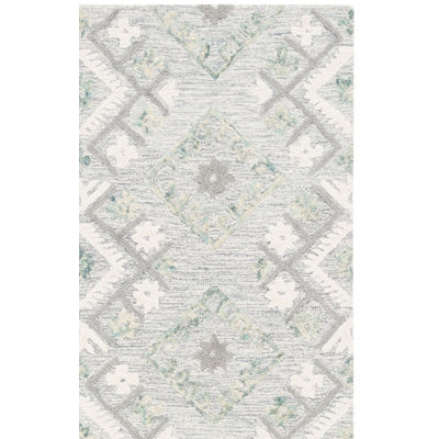 Kyptin Ebony Hand Tufted Wool/Cotton Southwestern Rug in Gray/Ivory