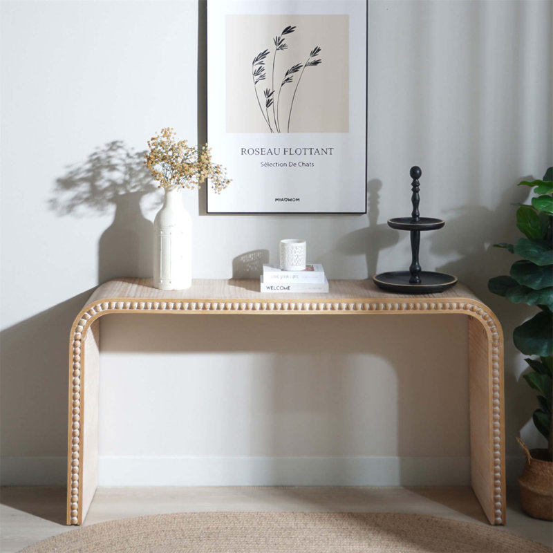 Console en bois naturel, table d'entrée de 59 po, table de style cascade courbée, console avec perles en bois, table d'entrée pour vestibule, couloir, salon, vestibule, couloir, bureau