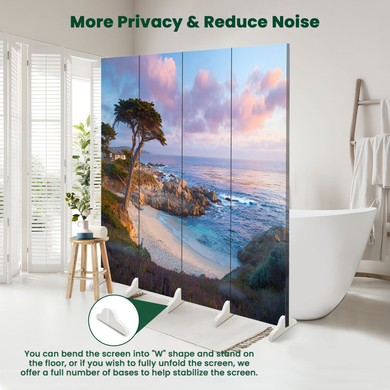 Cloison pliante 4 panneaux Royal Seascape Bay arbres Sunset California, 4, 71" H x 64" W x 1" D