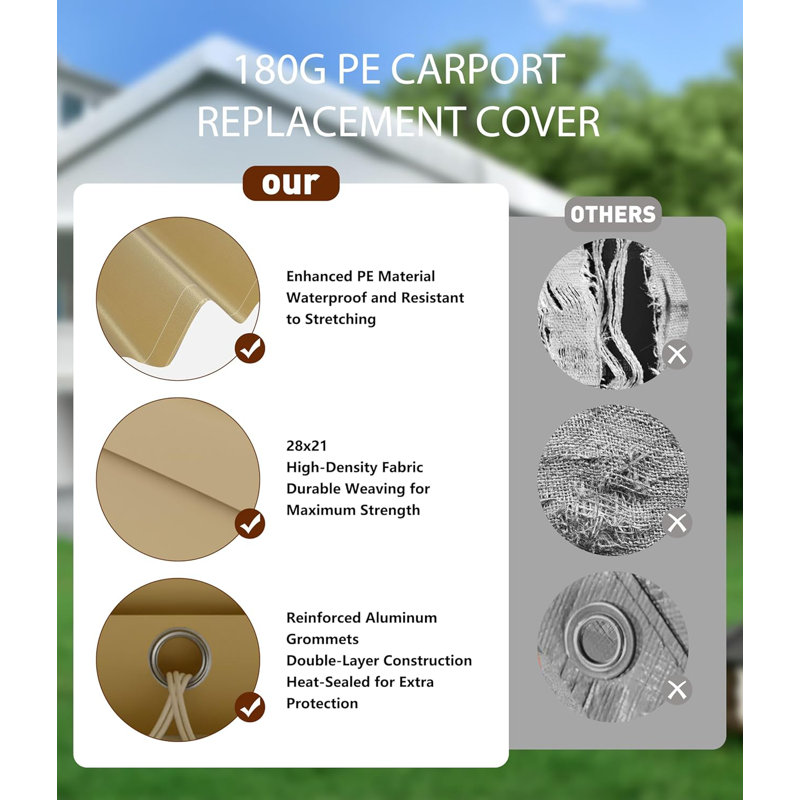 Carport Replacement Canopy Cover - Waterproof, UV-Resistant, and Wind-Resistant, 20 ft. W x 13 ft. D, Yellow