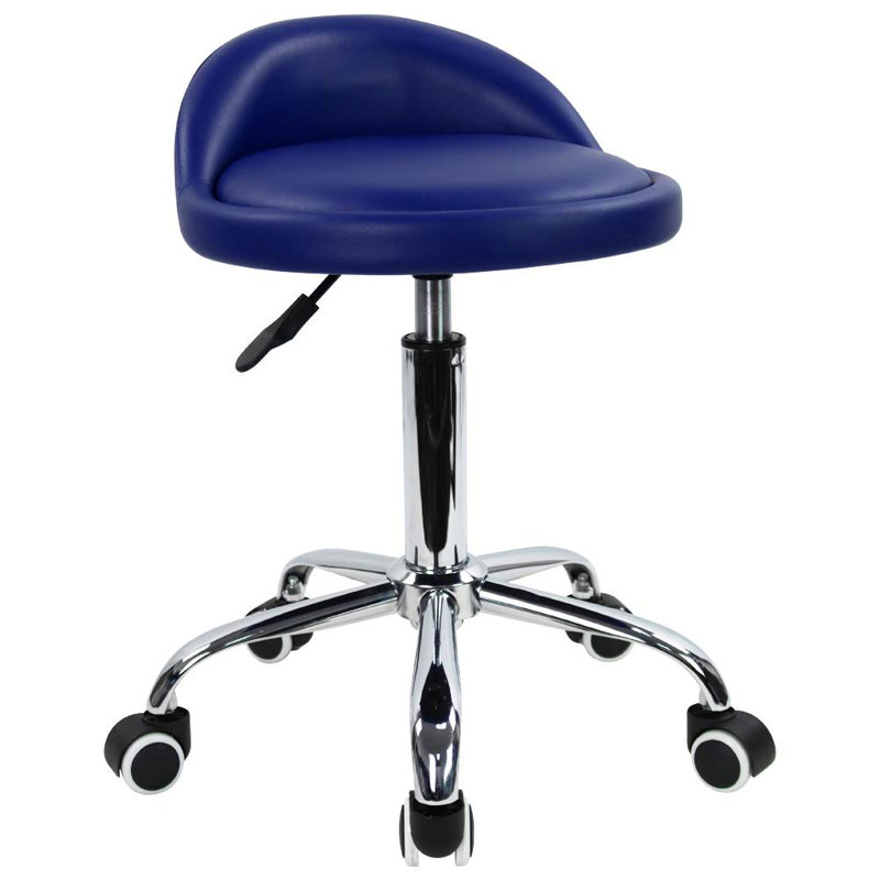 Tabouret de laboratoire rond réglable en hauteur en similicuir avec repose-pieds, Bleu