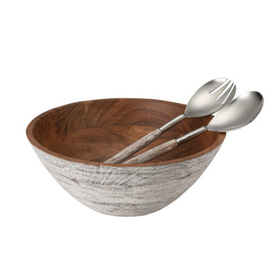 Ensemble de bols en bois d'acacia Folkulture avec couverts assortis (12 po de diamètre x 5 po de hauteur)