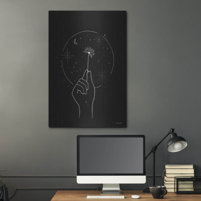 Art mural en métal luxueux «Space Dandelion» par Rachel Nieman, 24 po x 36 po