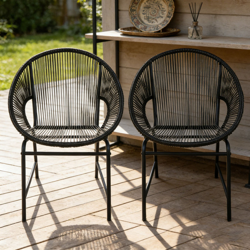 Ensemble de chaises de patio en osier, Noir