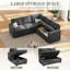 Canapé-lit modulaire en L escamotable avec rangement, revêtement en chenille gris foncé