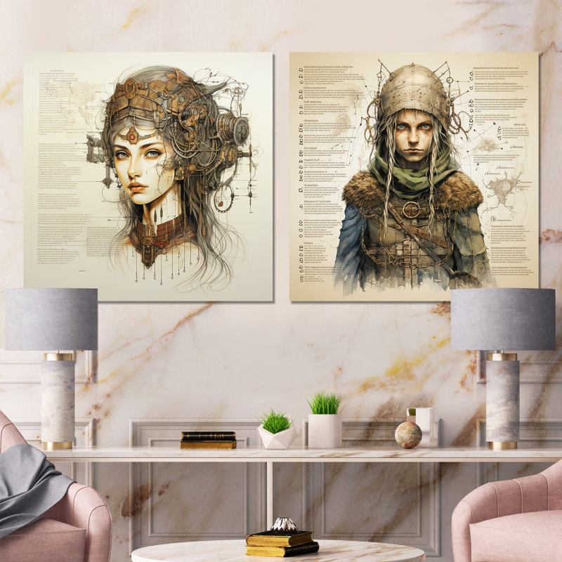 «Vintage Elves Blueprint I», ensemble de 2 reproductions sur toile, Toile tendue, H 16 po x l 33 po x P 1 po