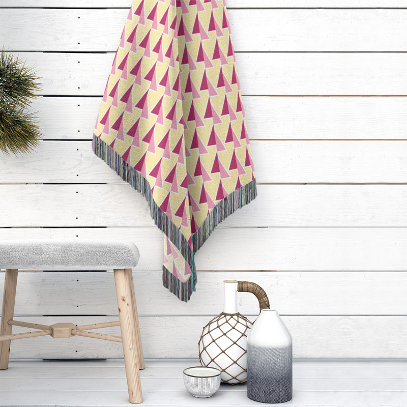 Patricia Geoffrey Hand Woven Throw Blanket, 50" W x 60" L, Pink/Yellow