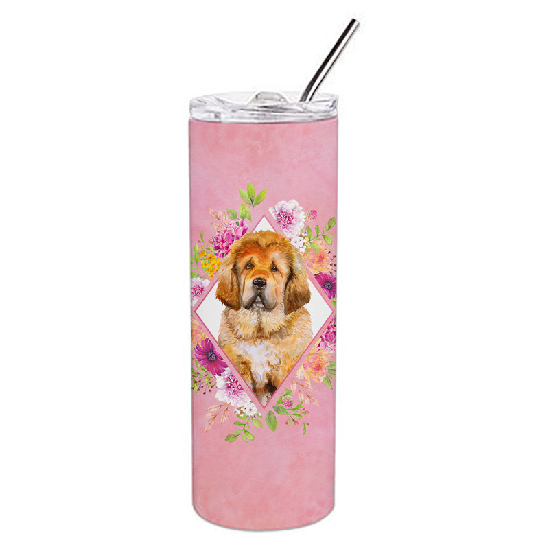 E23BF9F8391D466E9CA4F8DFEBD9A7DB de verre 20 oz à double paroi en acier inoxydable chiot, Tibetan Mastiff Puppy, Rose