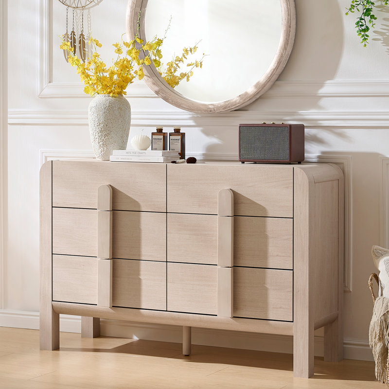 Wooden 6 Drawer Dresser TV Stand For 55 Inch TV, Modern Entertainment Center With Curved Profile Design, TV Console With Storage For Living Room