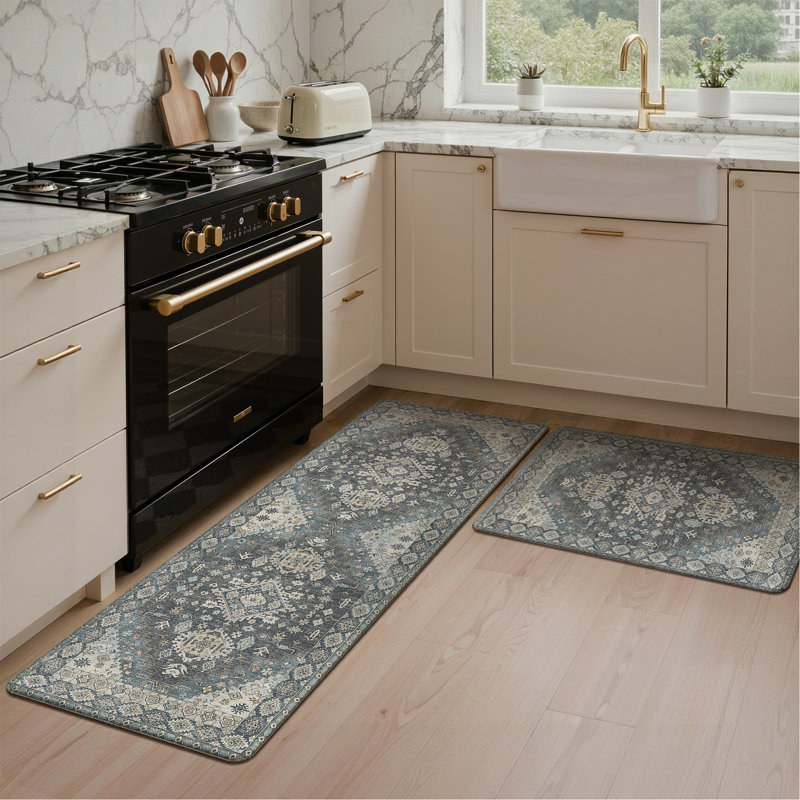 Anti-Fatigue Anti-Slip Waterproof Kitchen Mat, Runner 20" x 32" + 20" x 48", Blue