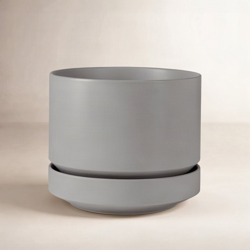 Byer 10" Ceramic Pot Planter, 9.25" H x 10.25" W x 10.25" D, Gray