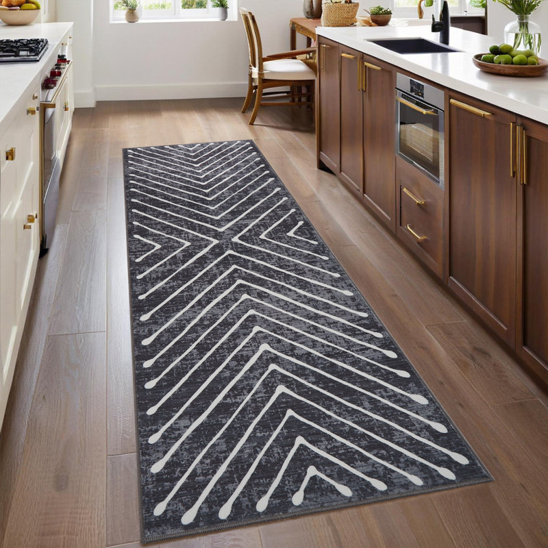 Geometric Machine Washable Rug Abstract Non Slip Living Room Rug Low Pile Thin Rug, Contemporary Neutral Rug, Non Shedding Soft Rug for Bedroom