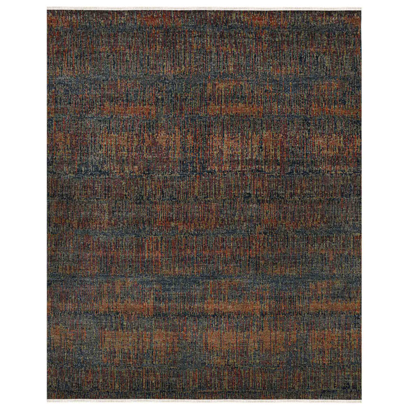 Nickols Blue Sapphire Hand-Knotted Wool Blend Area Rug, Rectangle 8' x 10'