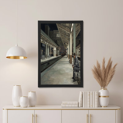 Man in Gray Uniform at Night Train Station Canvas Wall Art