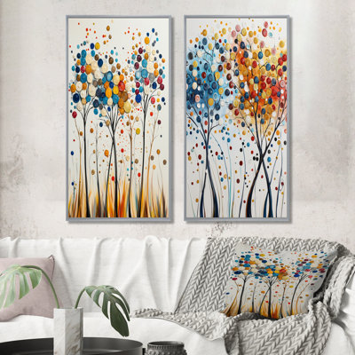 Ensemble de 4 pièces d'art mural orange et bleu 4 saisons Reflections I - abstrait Mid-Century