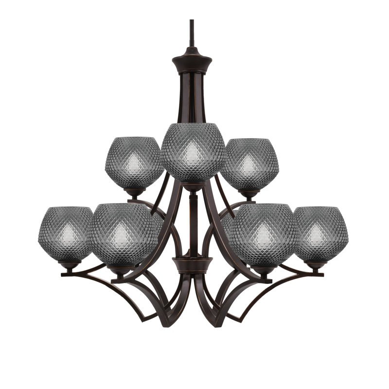 Lustre 9 lumières Shutesbury montré en brun, verre fumé 6 ", Bronze, Clair