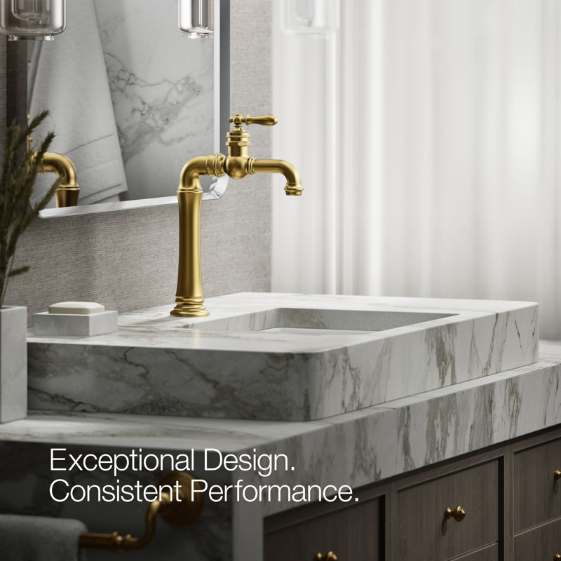 Artifacts Gentleman's Single Hole Bathroom Faucet with Drain Assemby, Vibrant Brushed Moderne Brass