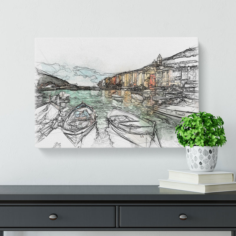 Docked Boats In Portovenere Italy - Wrapped Canvas, 40cm H x 60cm W x 3cm D