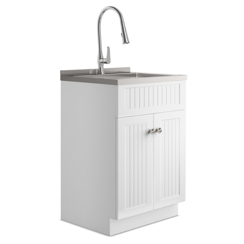 Beckham - Armoire à linge 24 po avec robinet et évier en acier inoxydable - blanc, 24"