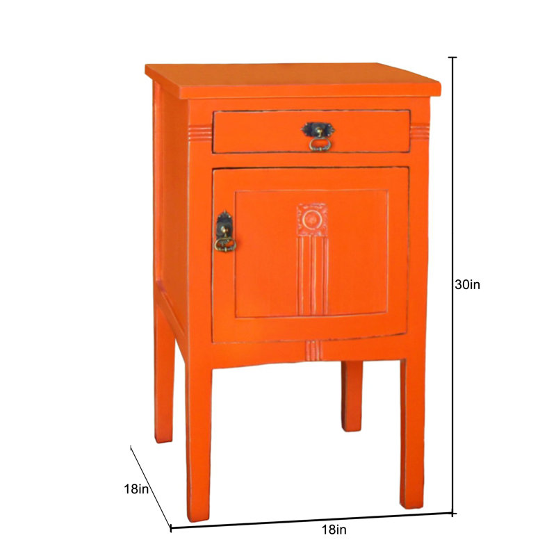 Zelda Solid Wood Bedside Table, Orange