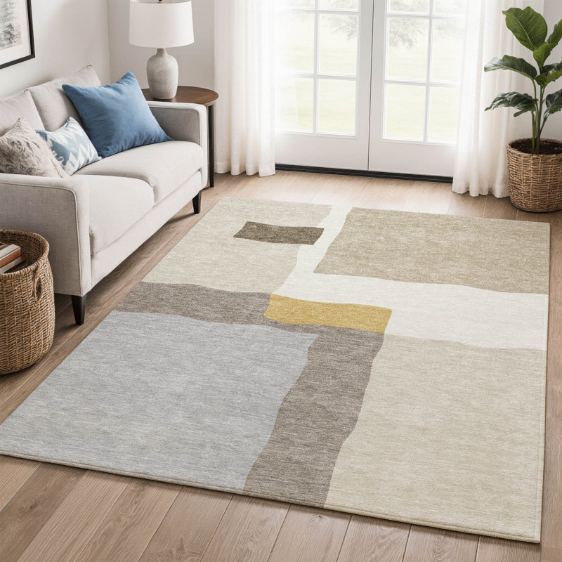 Premium Machine Washable Mayfield AMF2400 Geometric Rug, Beige, 10' x 14'
