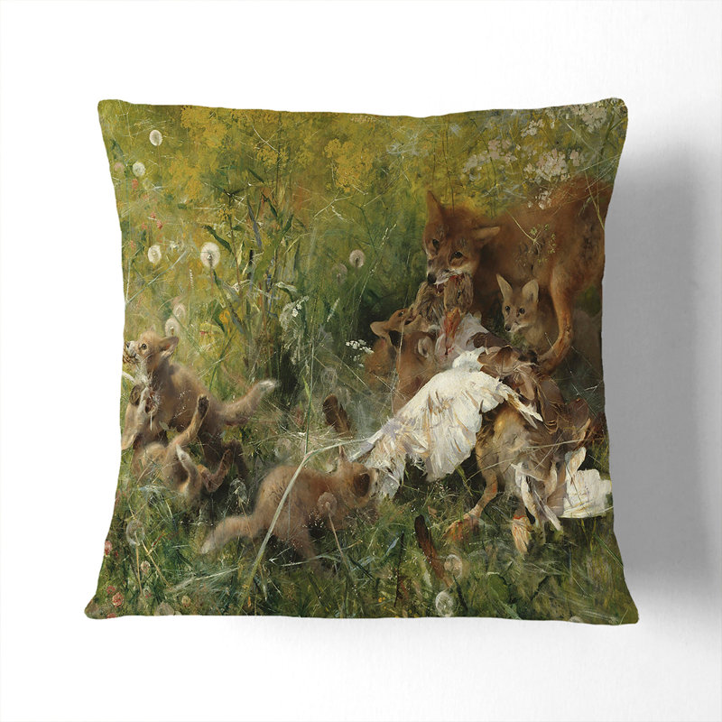 A Fox Family Square Throw Cushion, Black, 40cm H x 40cm W x 15cm D