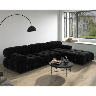 104" Wide Velvet Reversible Modular Sofa & Chaise with Ottoman